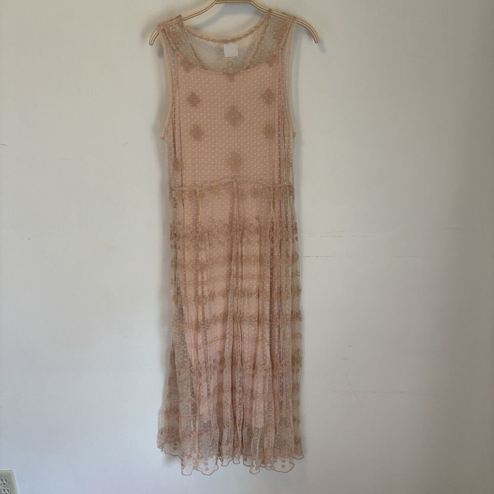 Sundance Midi Dress Pink Blush Lace Fairy Embroidered S Boho Gauzy Girly‎ - Picture 6 of 9